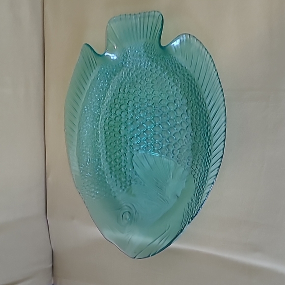 Dining Vintage Large French Arcoroc Blue Glass Fish Serving Plate